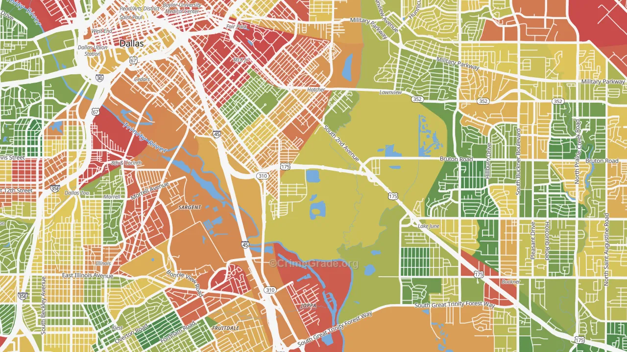 South Boulevard Park Row, Dallas, TX Map of Vandalism Rates