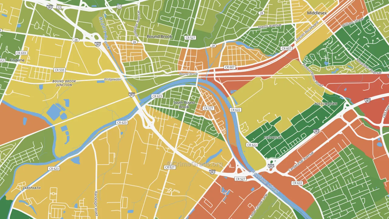 South Bound Brook, NJ Map of Vandalism Rates