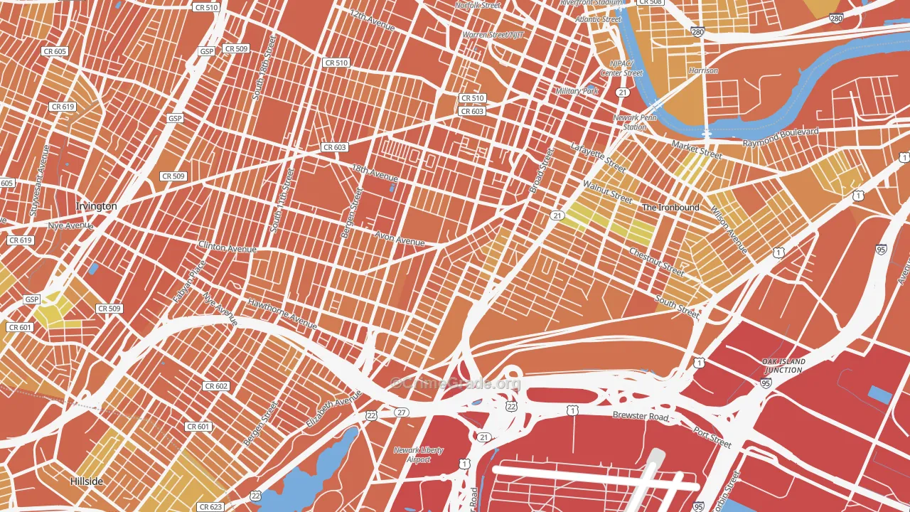South Broad Street, Newark, NJ Map of Vandalism Rates