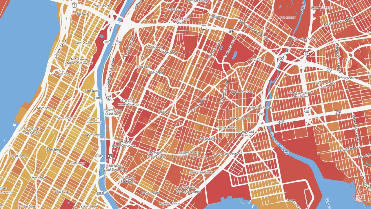 South Bronx, Bronx, NY Map of Vandalism Rates