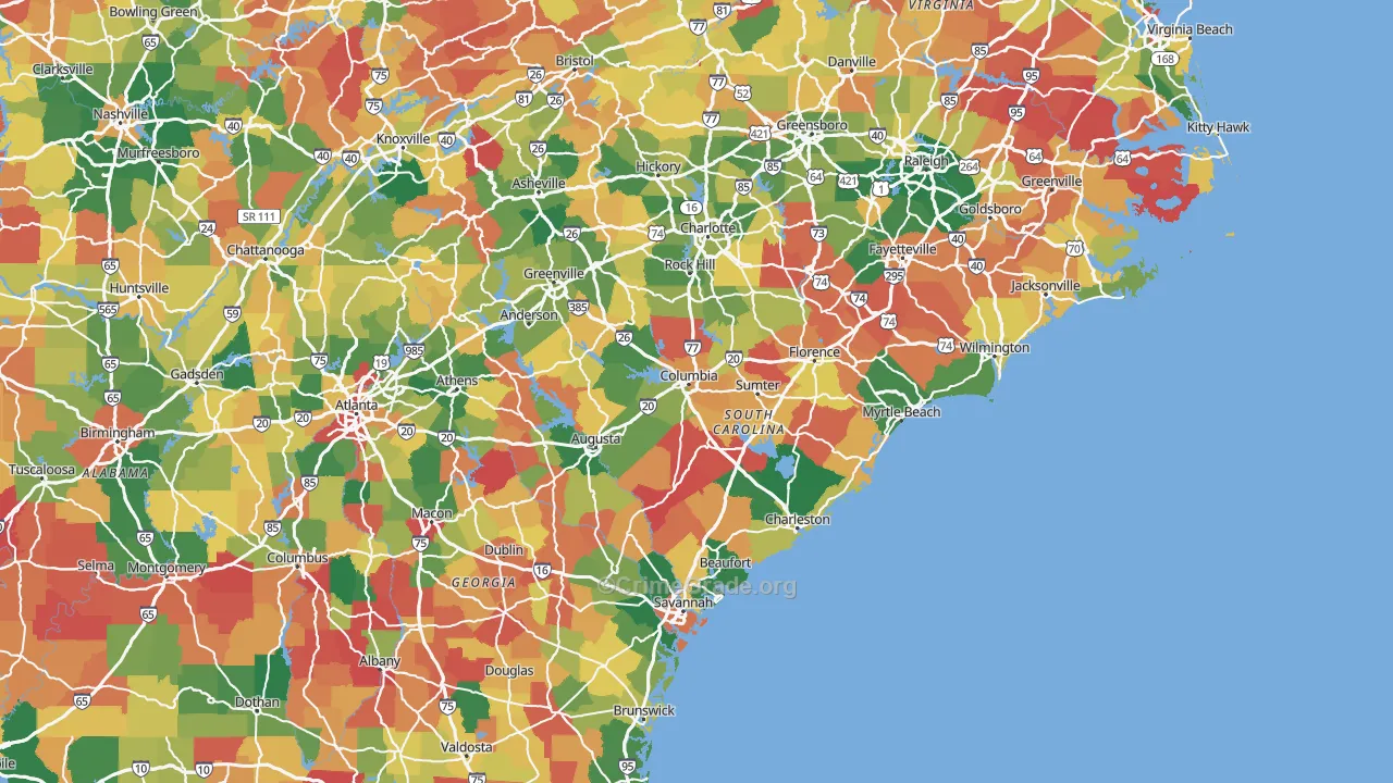 South Carolina Map of Vandalism Rates