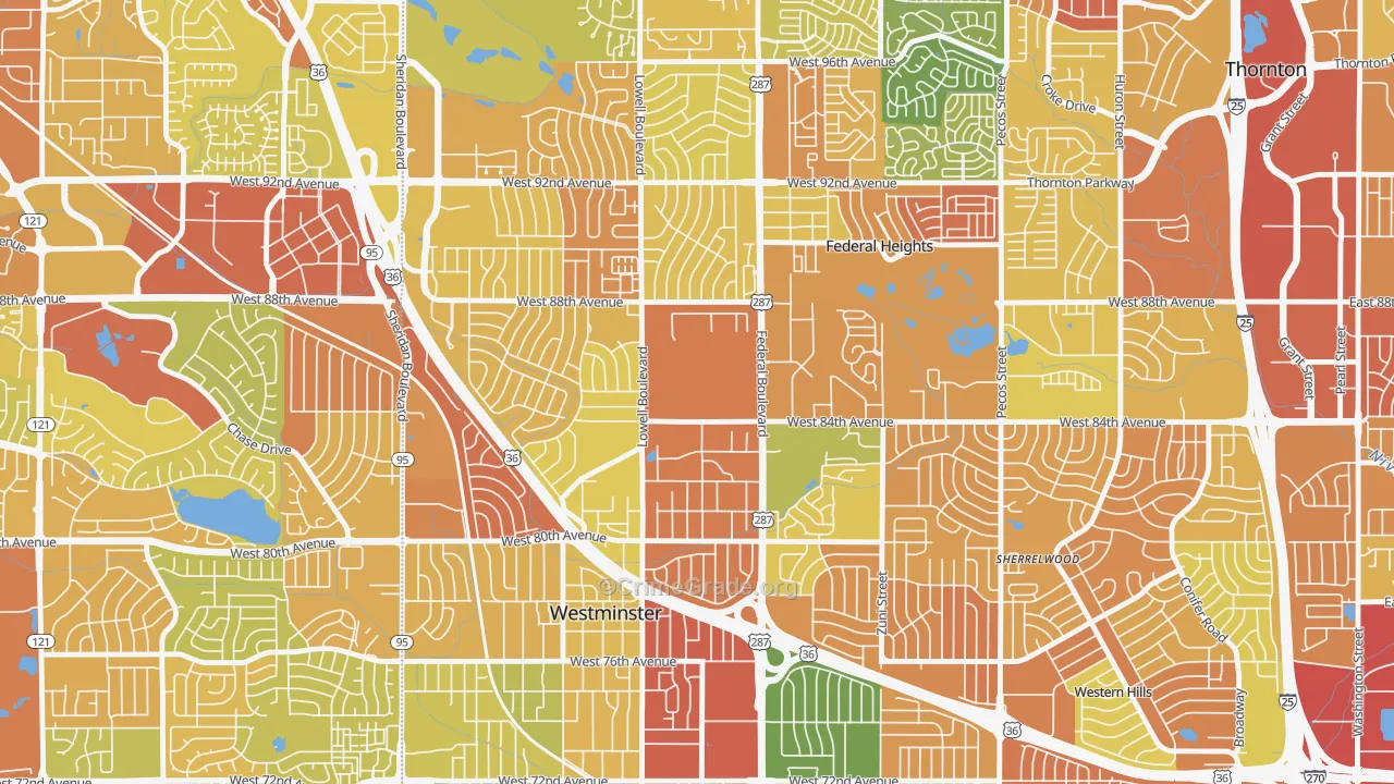 South Central Westminster, Westminster, CO Map of Vandalism Rates