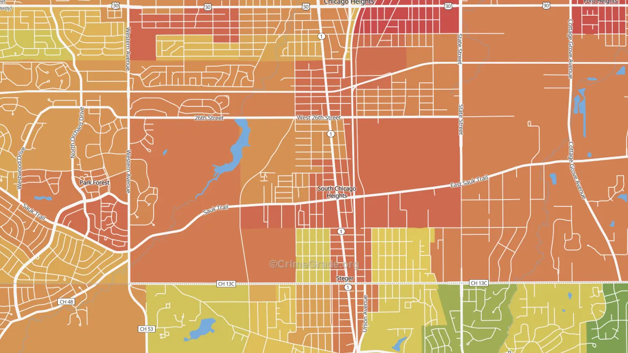 South Chicago Heights, IL Map of Vandalism Rates