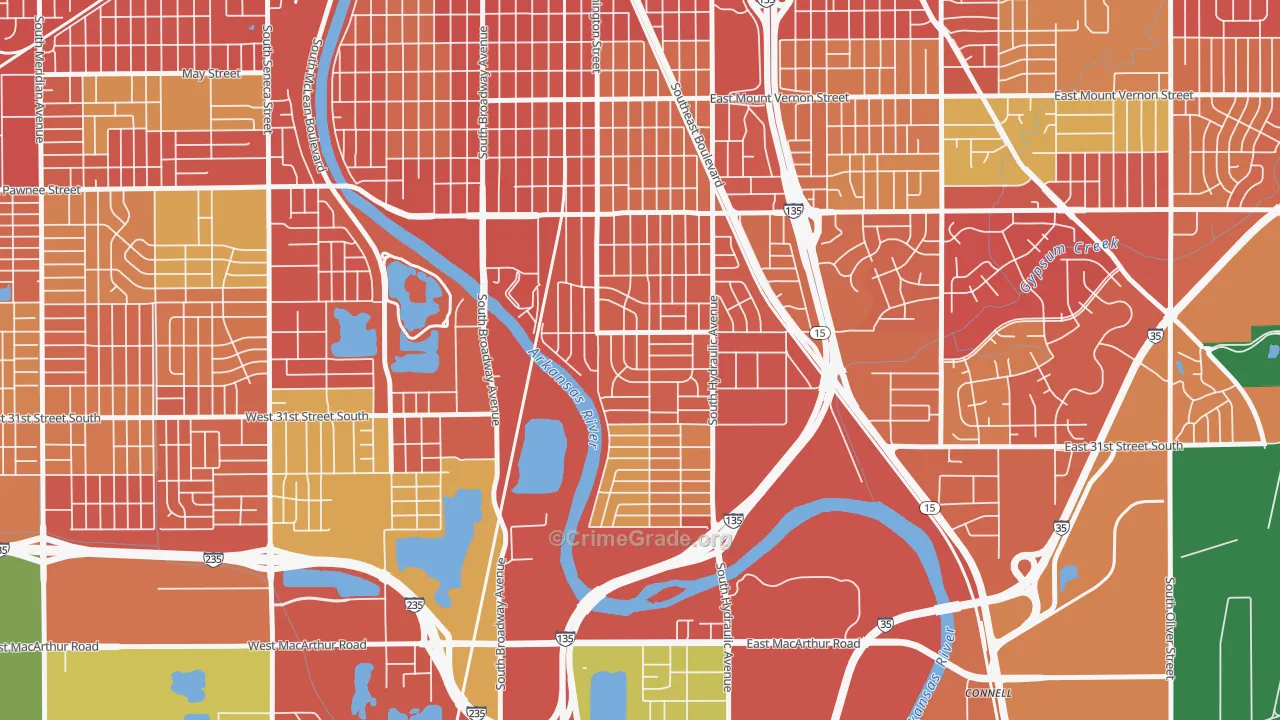 South City Community, Wichita, KS Map of Vandalism Rates