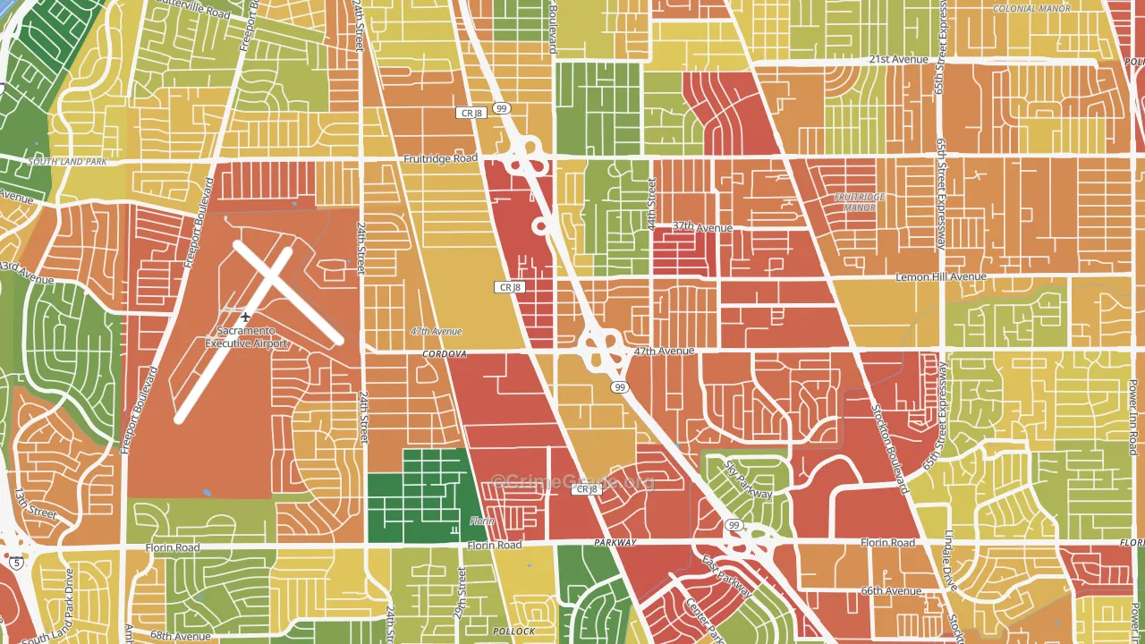 South City Farms, Sacramento, CA Map of Vandalism Rates