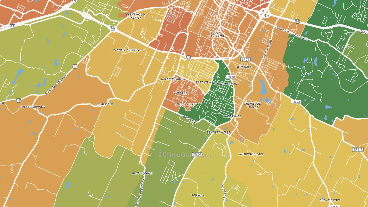 South Cleveland, TN Map of Vandalism Rates