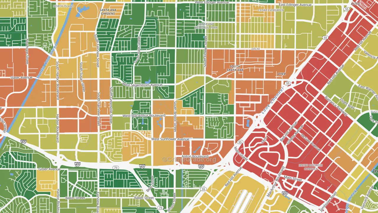 South Coast, Santa Ana, CA Map of Vandalism Rates