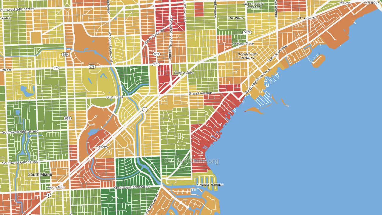 South Coconut Grove, Miami, FL Map of Vandalism Rates