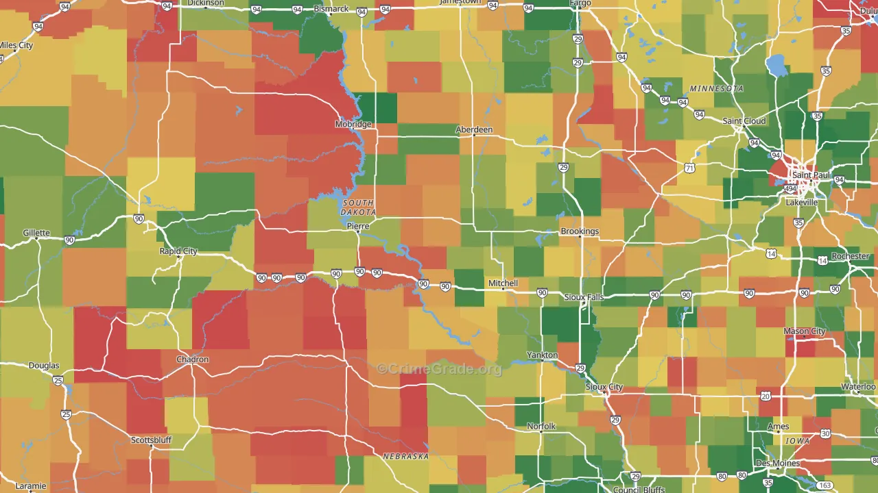 South Dakota Map of Vandalism Rates