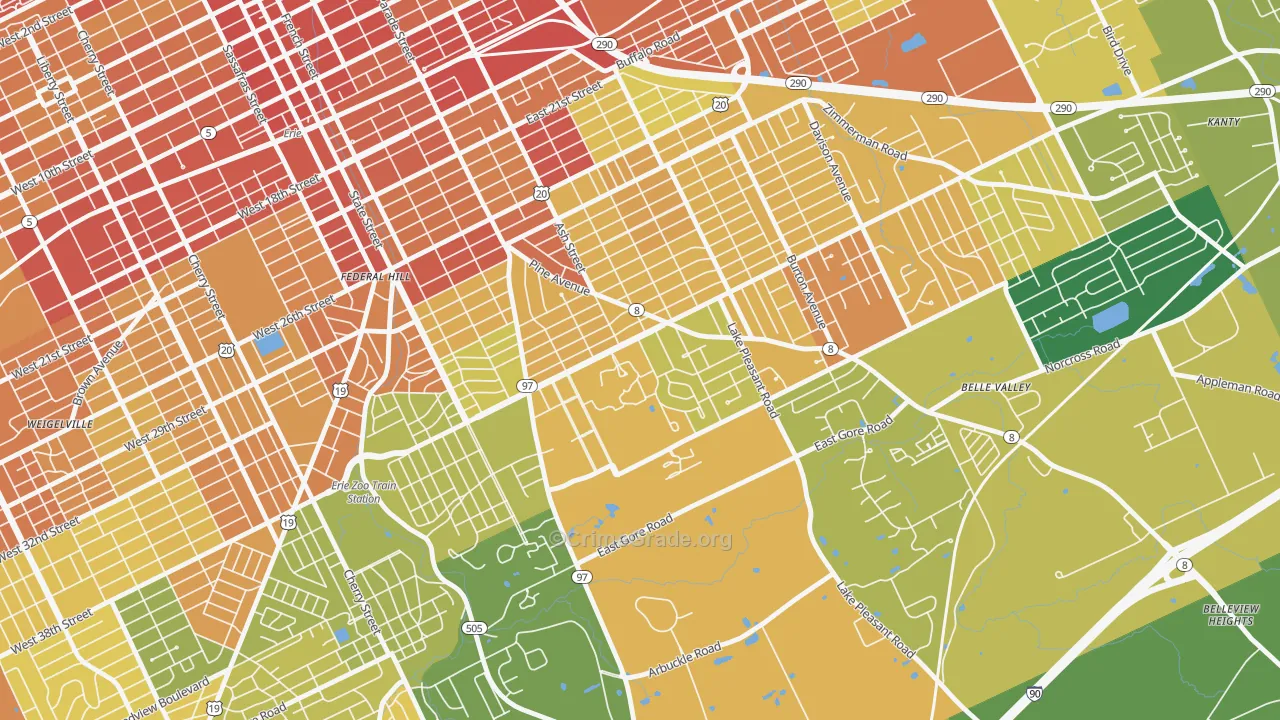 South East Hills, Erie, PA Map of Vandalism Rates
