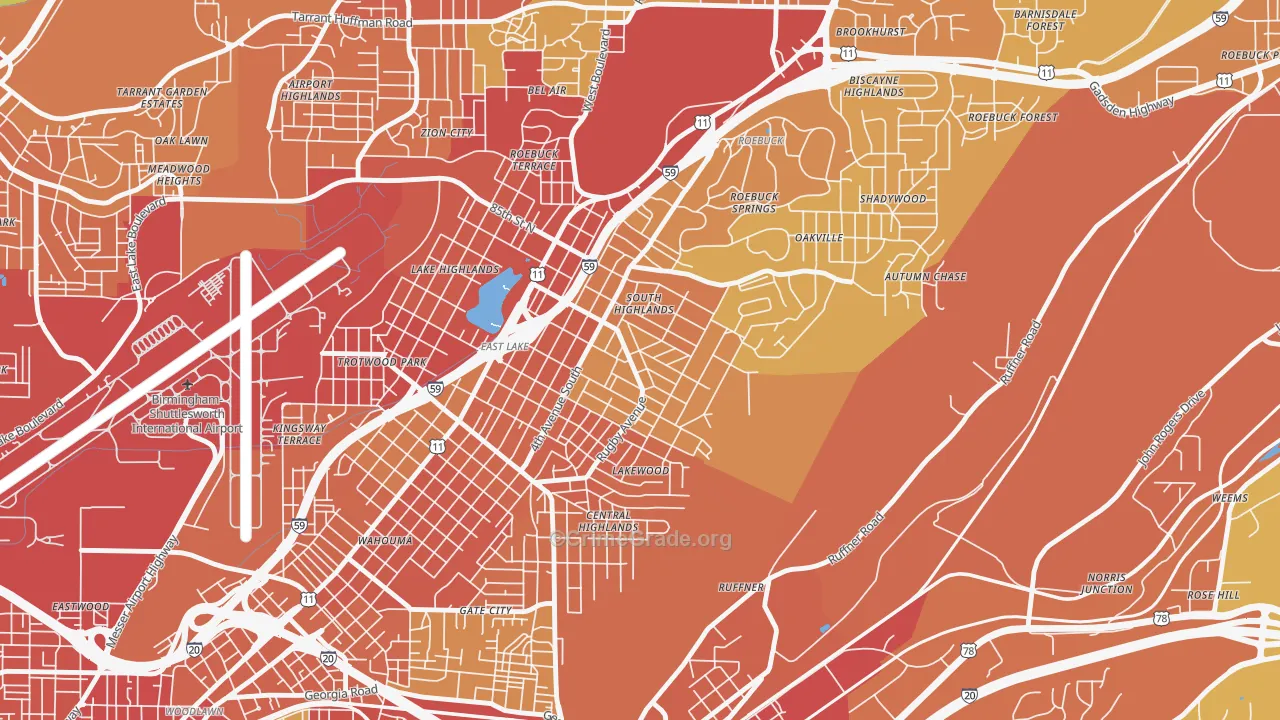 South East Lake, Birmingham, AL Map of Vandalism Rates