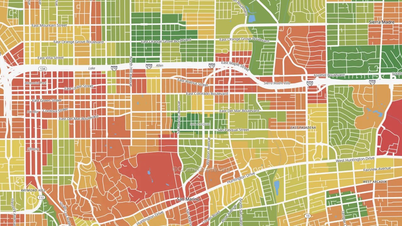 South East, Pasadena, CA Map of Vandalism Rates
