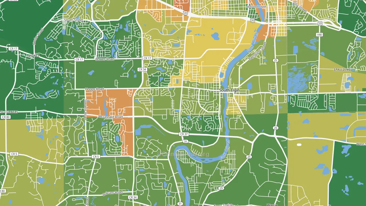 South Elgin, IL Map of Vandalism Rates