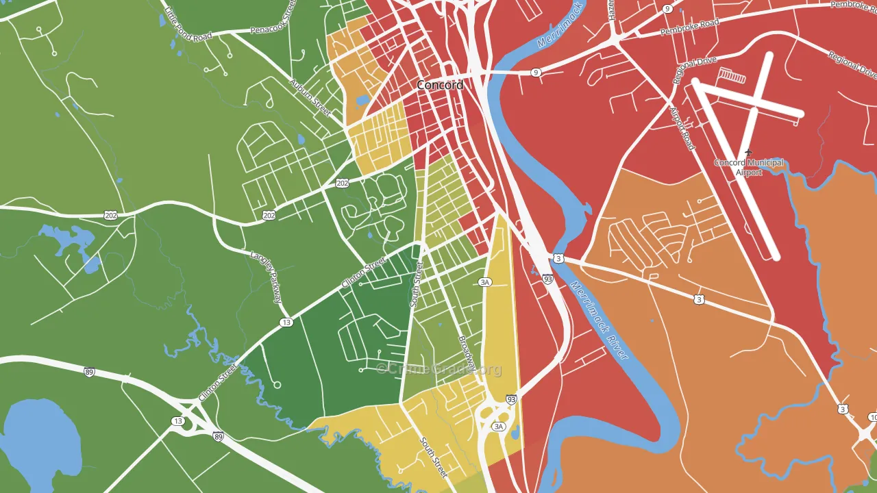 South End, Concord, NH Map of Vandalism Rates
