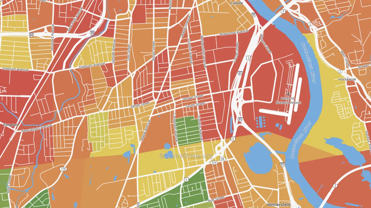 South End Hartford, Hartford, CT Map of Vandalism Rates