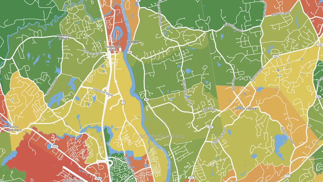 South End, Nashua, NH Map of Vandalism Rates