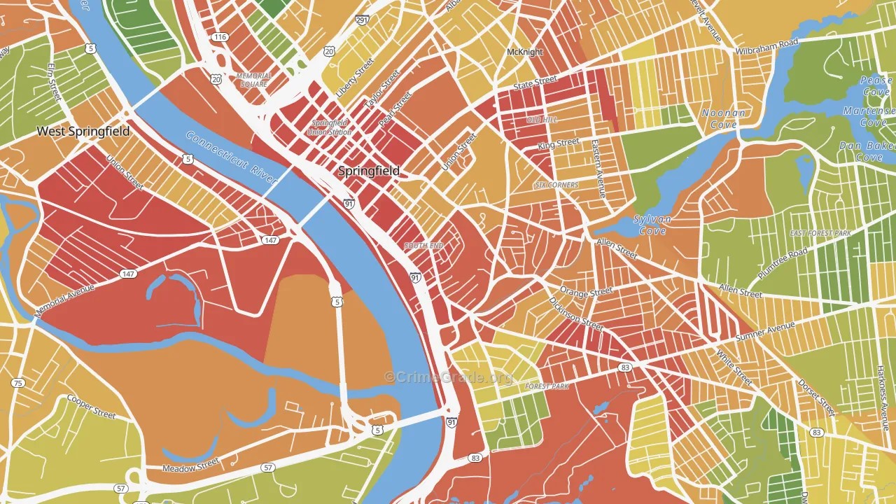 South End Springfield, Springfield, MA Map of Vandalism Rates