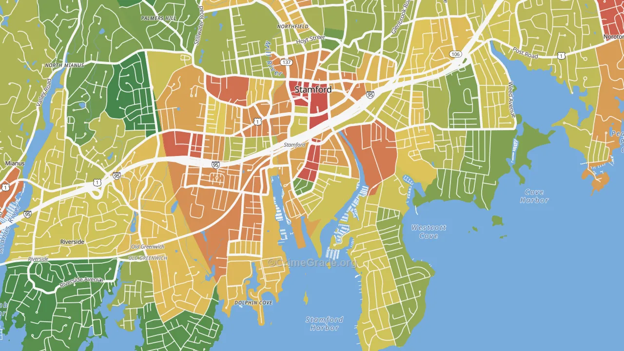 South End Stamford, Stamford, CT Map of Vandalism Rates
