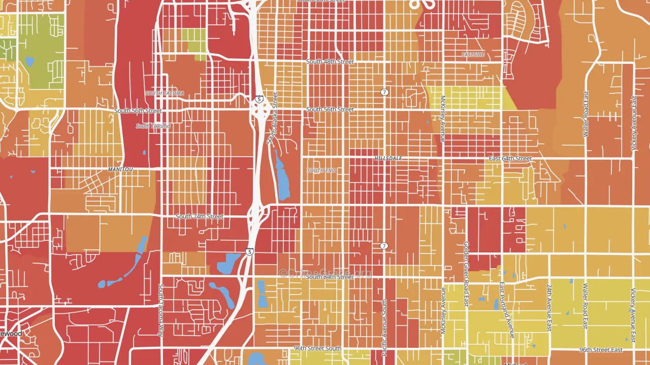 South End, Tacoma, WA Map of Vandalism Rates