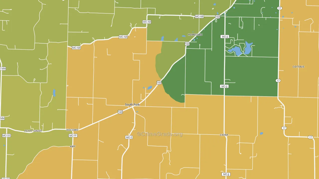 South Fork, MO Map of Vandalism Rates