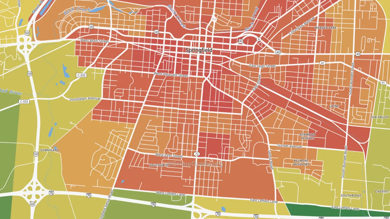 South Fountain Avenue Historic District, Springfield, OH Map of Vandalism Rates