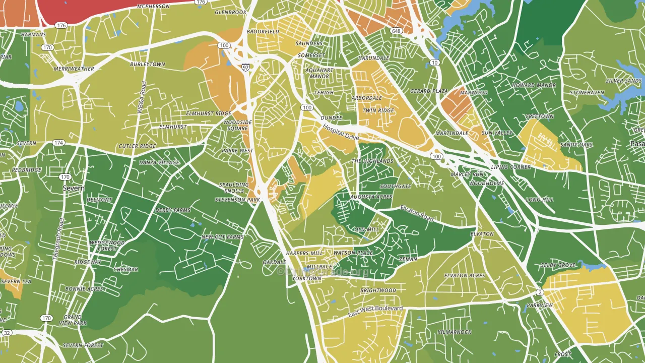 South Gate, Glen Burnie, MD Map of Vandalism Rates