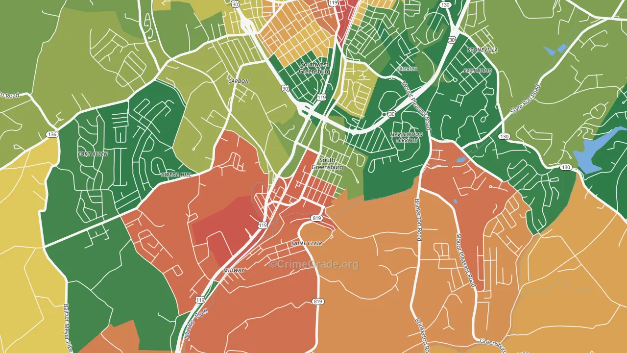 South Greensburg, PA Map of Vandalism Rates