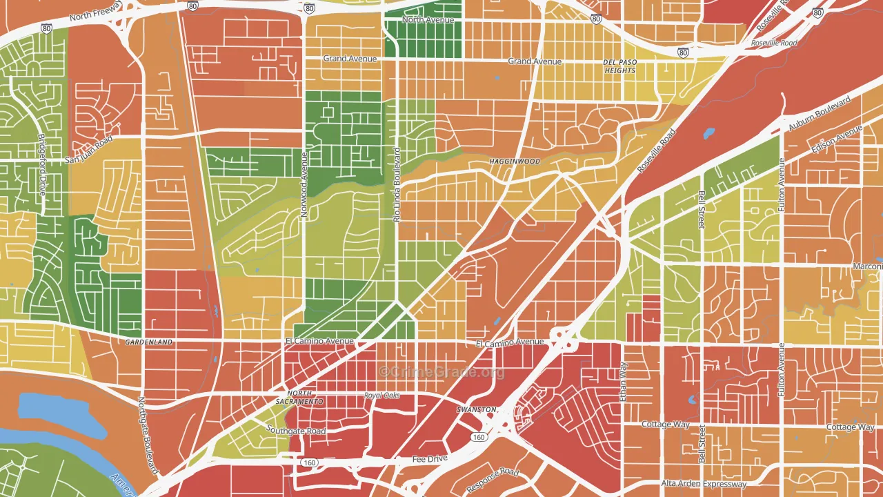South Hagginwood, Sacramento, CA Map of Vandalism Rates