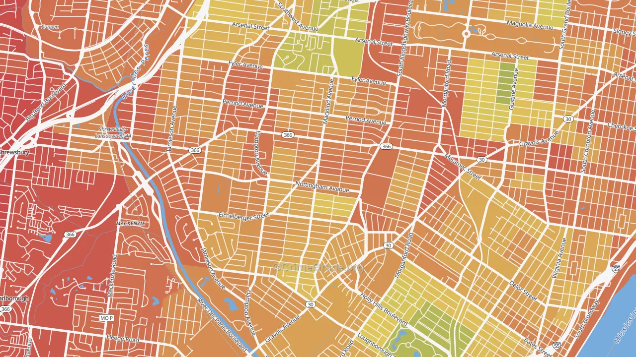 South Hampton, St. Louis, MO Map of Vandalism Rates