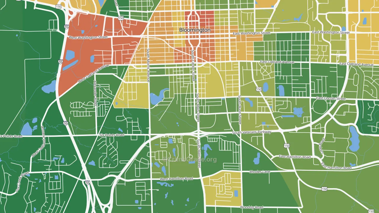 South Hill, Bloomington, IL Map of Vandalism Rates