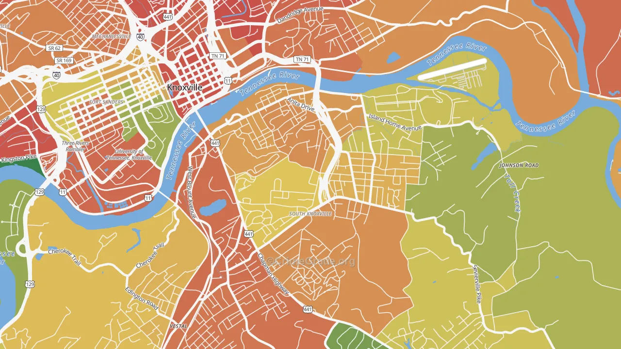 South Knoxville, Knoxville, TN Map of Vandalism Rates