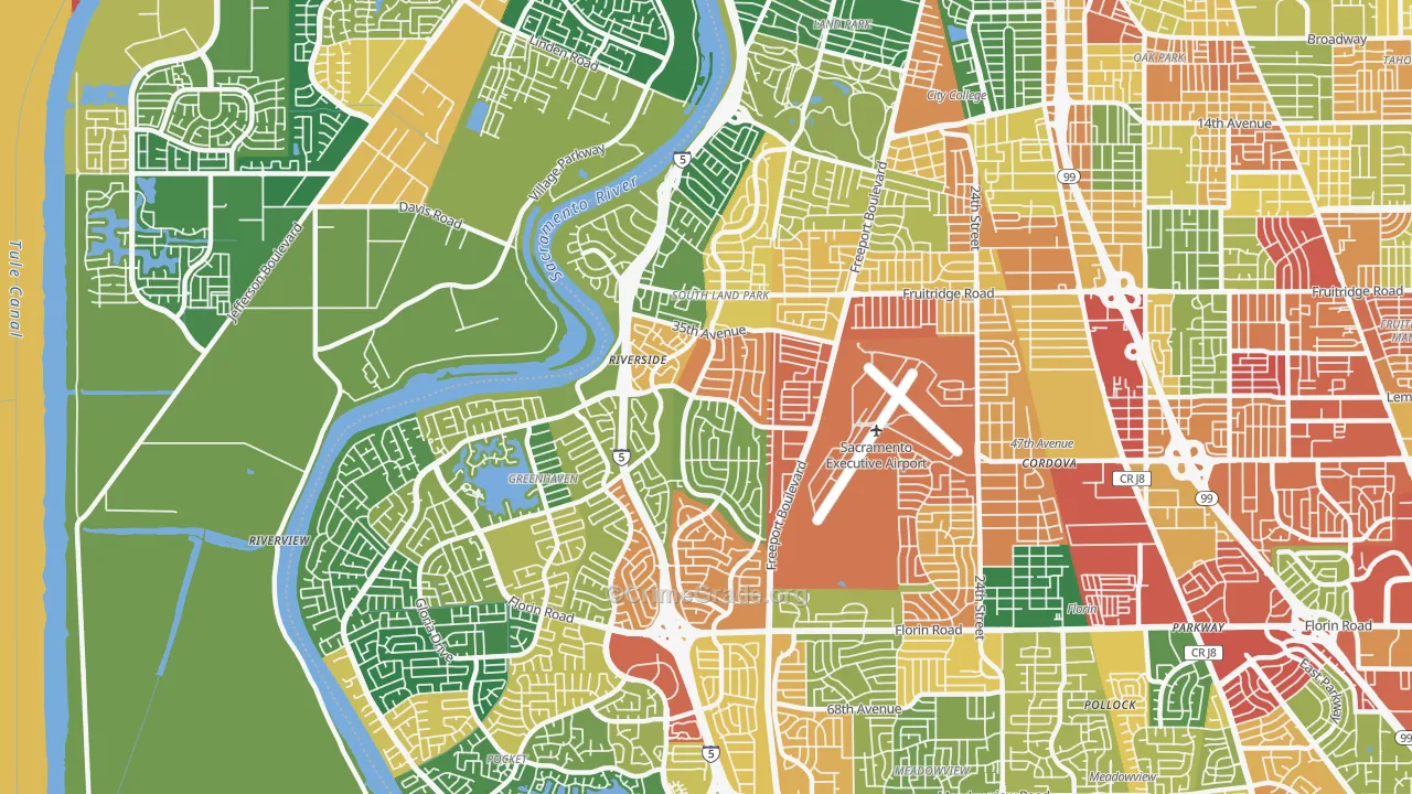 South Land Park, Sacramento, CA Map of Vandalism Rates
