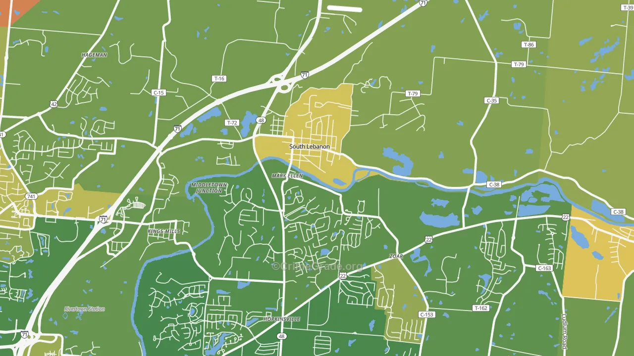 South Lebanon, OH Map of Vandalism Rates