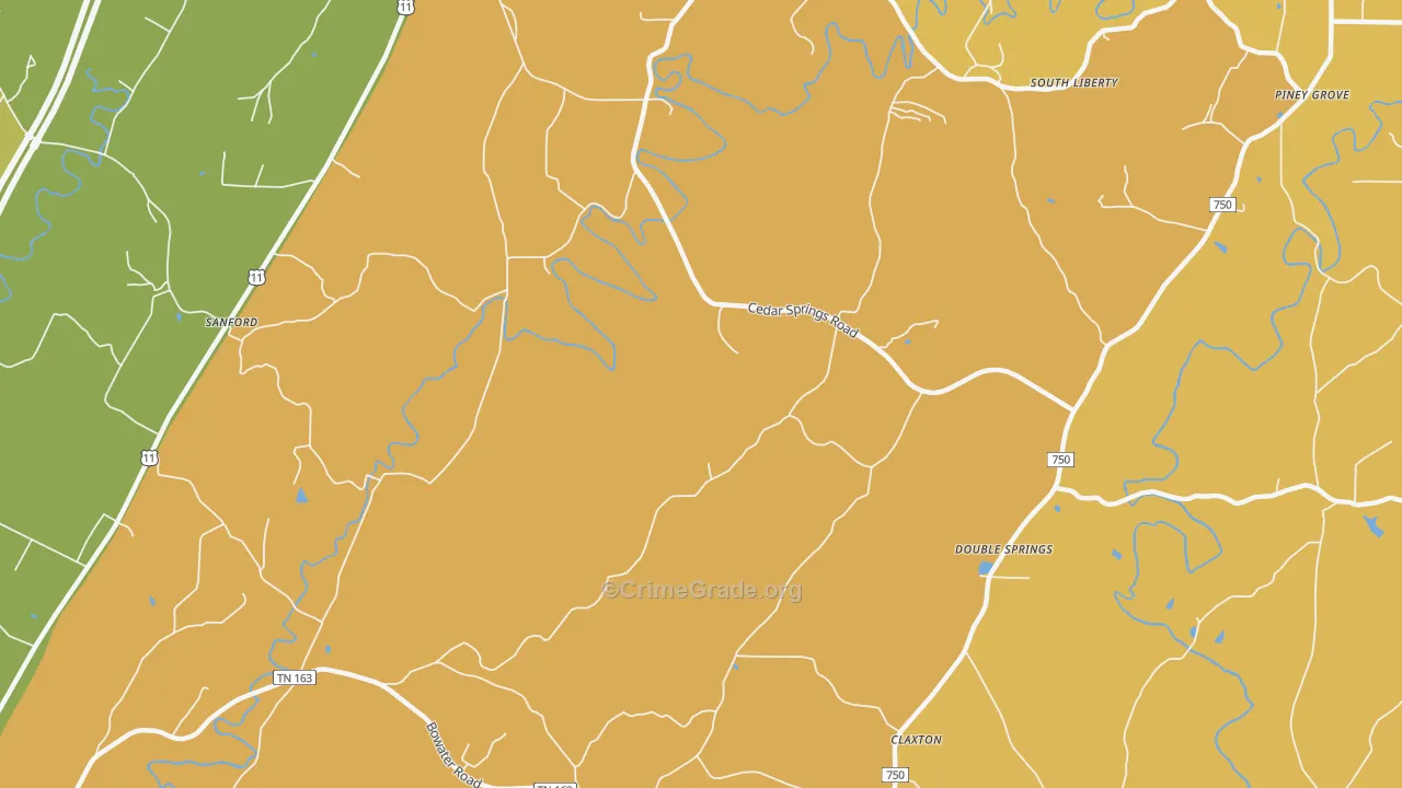 South Liberty, TN Map of Vandalism Rates