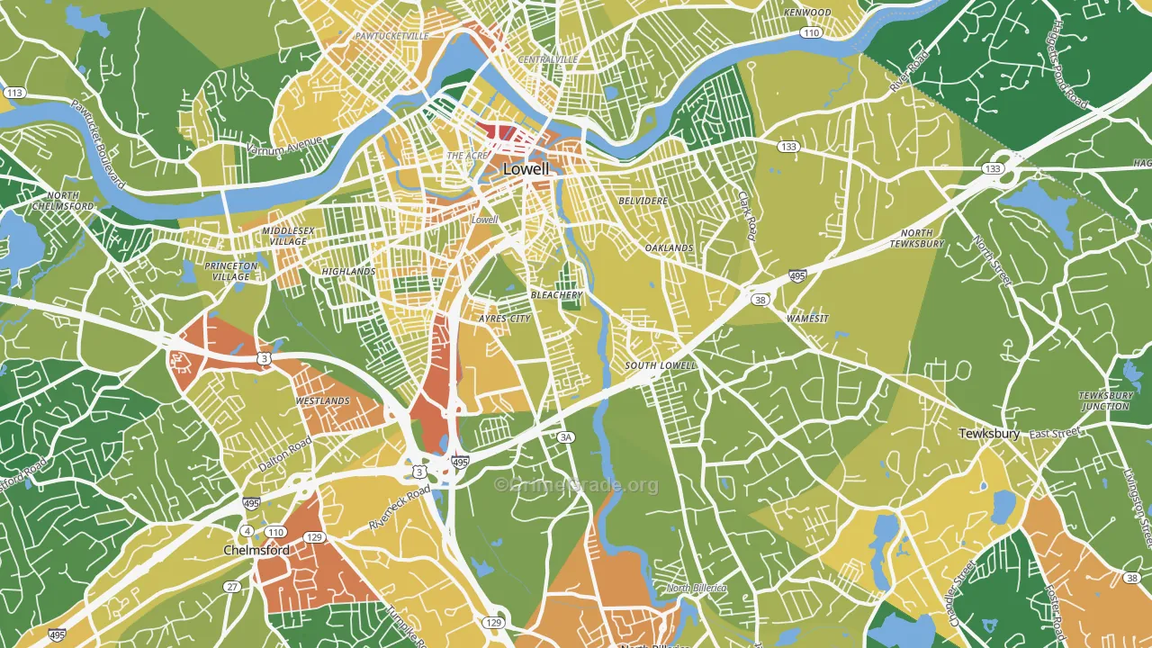 South Lowell, Lowell, MA Map of Vandalism Rates