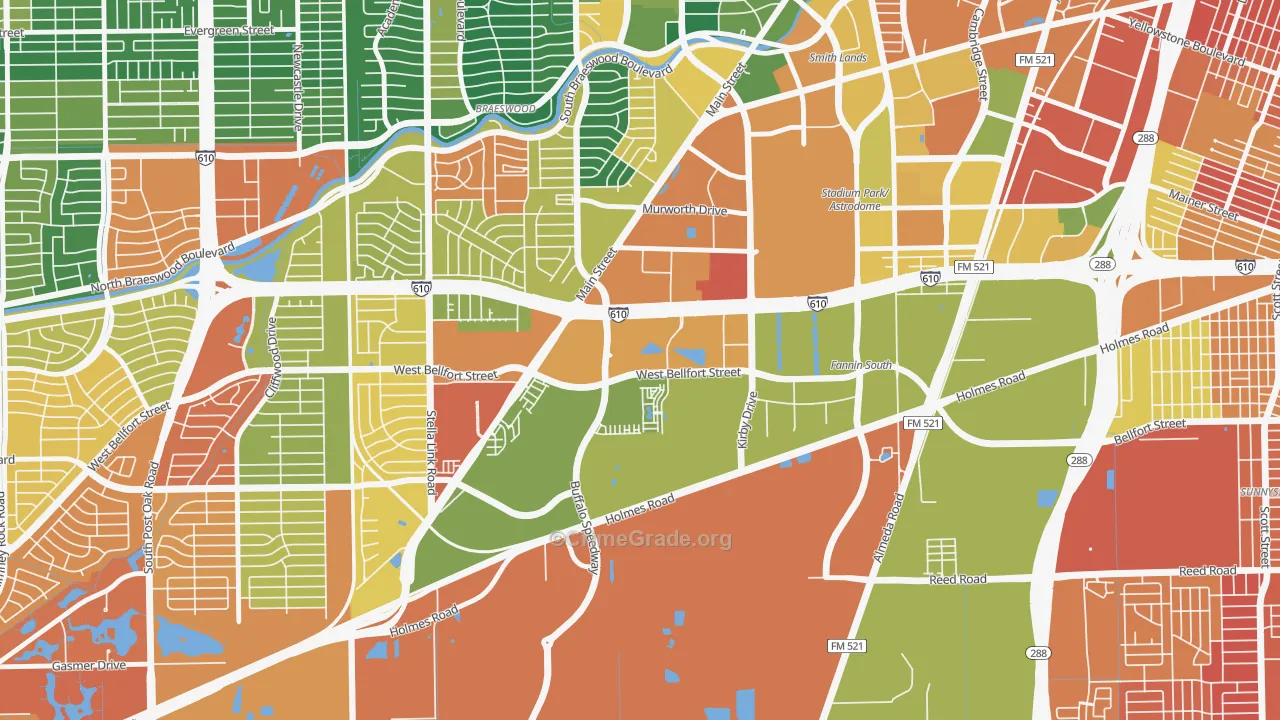 South Main, Houston, TX Map of Vandalism Rates