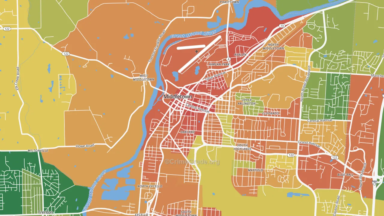 South Main Street Historic District, Middletown, OH Map of Vandalism Rates
