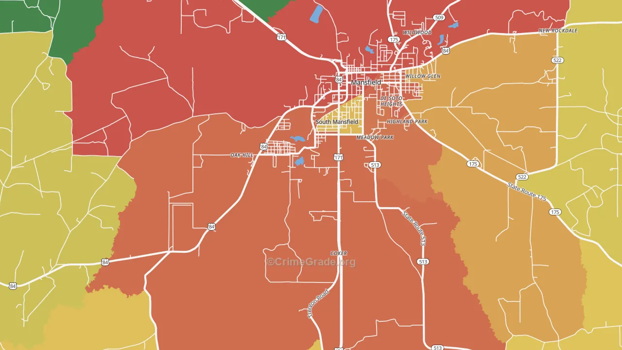 South Mansfield, LA Map of Vandalism Rates