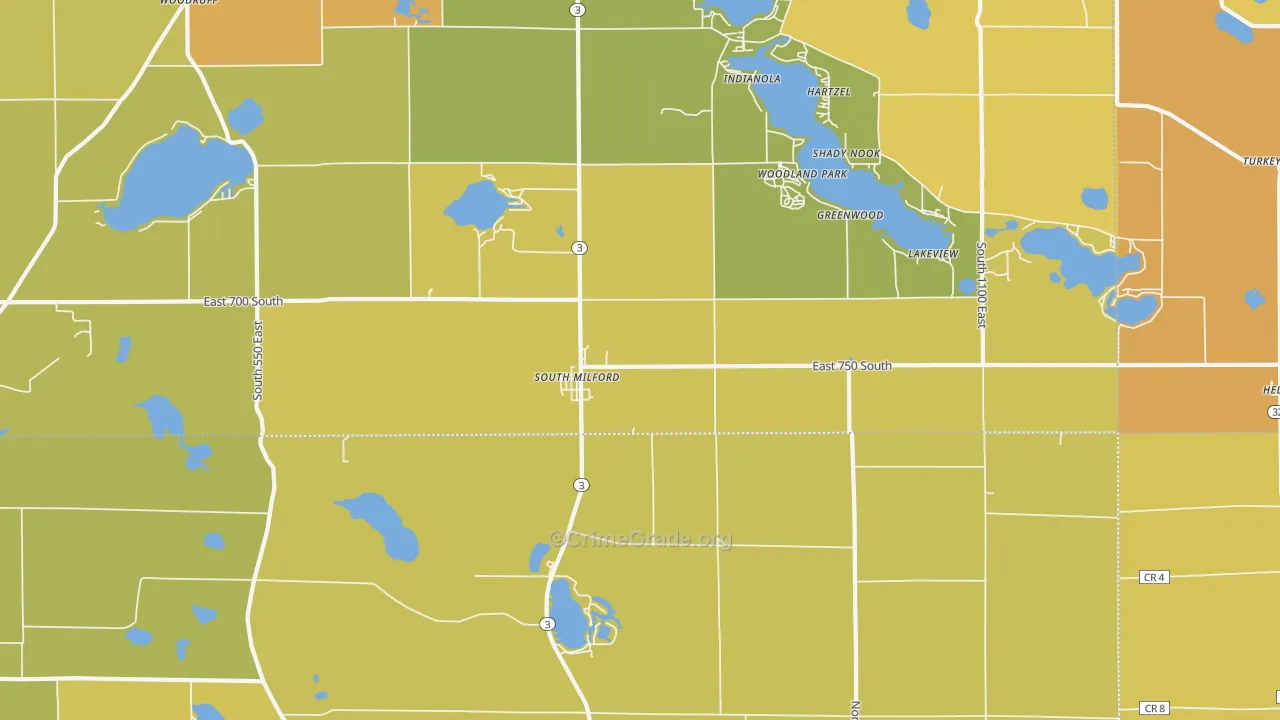 South Milford, IN Map of Vandalism Rates