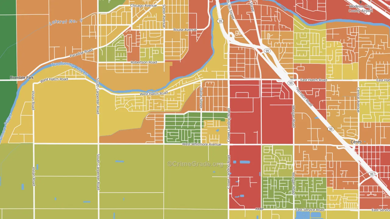 South Modesto Acres, Modesto, CA Map of Vandalism Rates