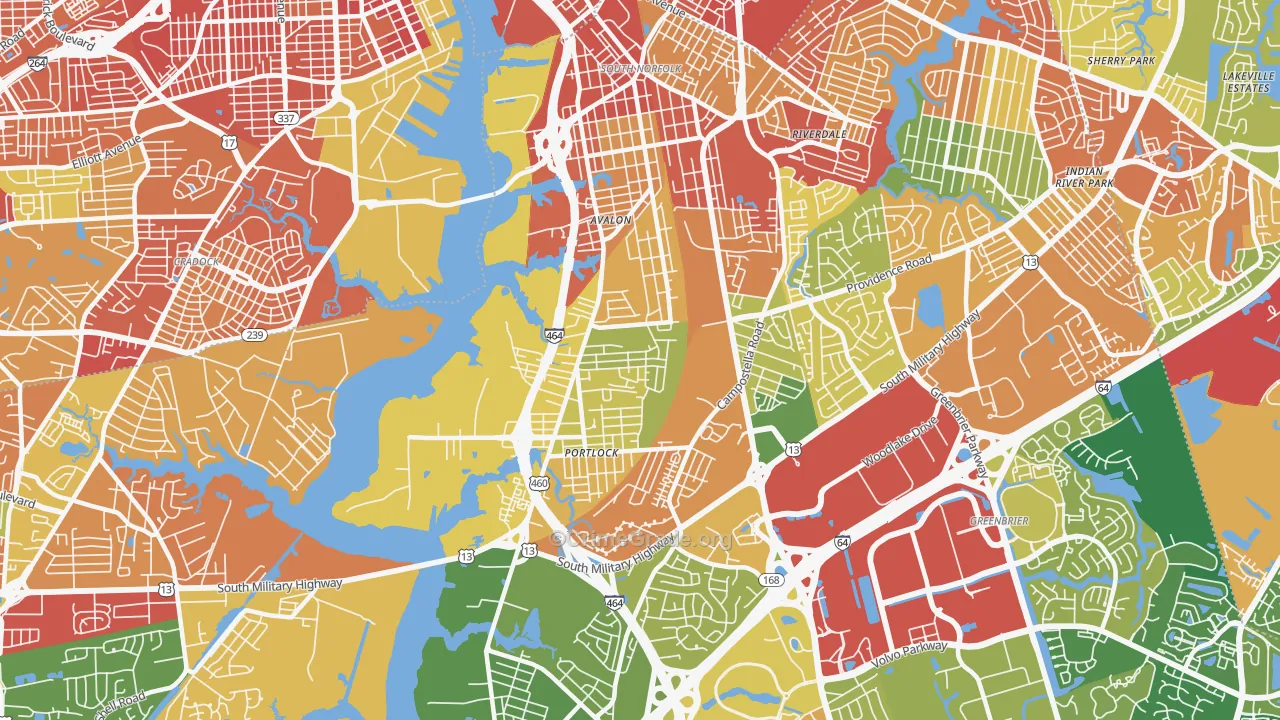 South Norfolk, Chesapeake, VA Map of Vandalism Rates