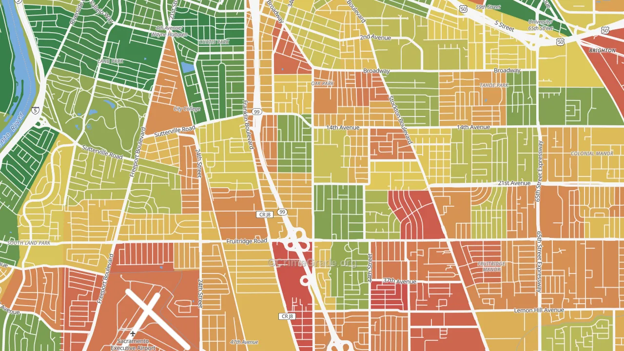 South Oak Park, Sacramento, CA Map of Vandalism Rates