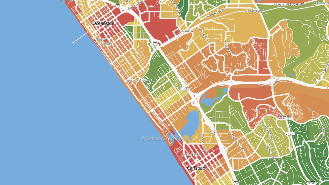 South Oceanside, Oceanside, CA Map of Vandalism Rates