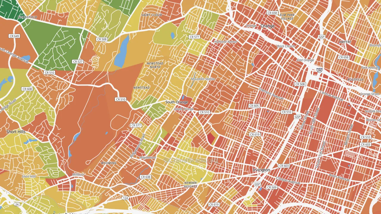 South Orange, NJ Map of Vandalism Rates