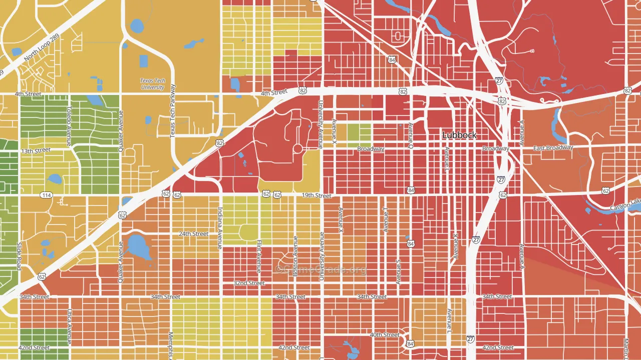 South Overton, Lubbock, TX Map of Vandalism Rates