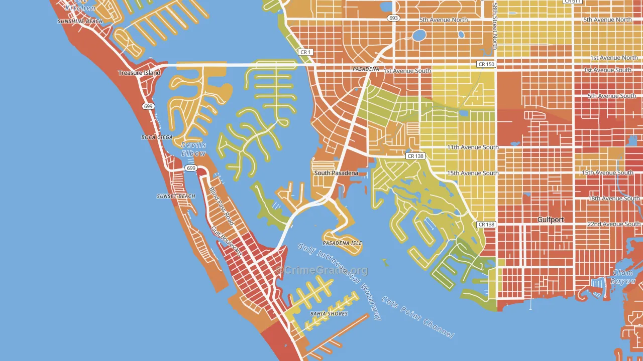 South Pasadena, FL Map of Vandalism Rates