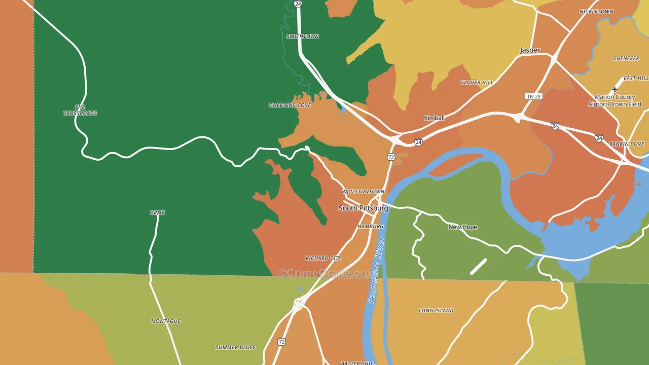 South Pittsburg, TN Map of Vandalism Rates