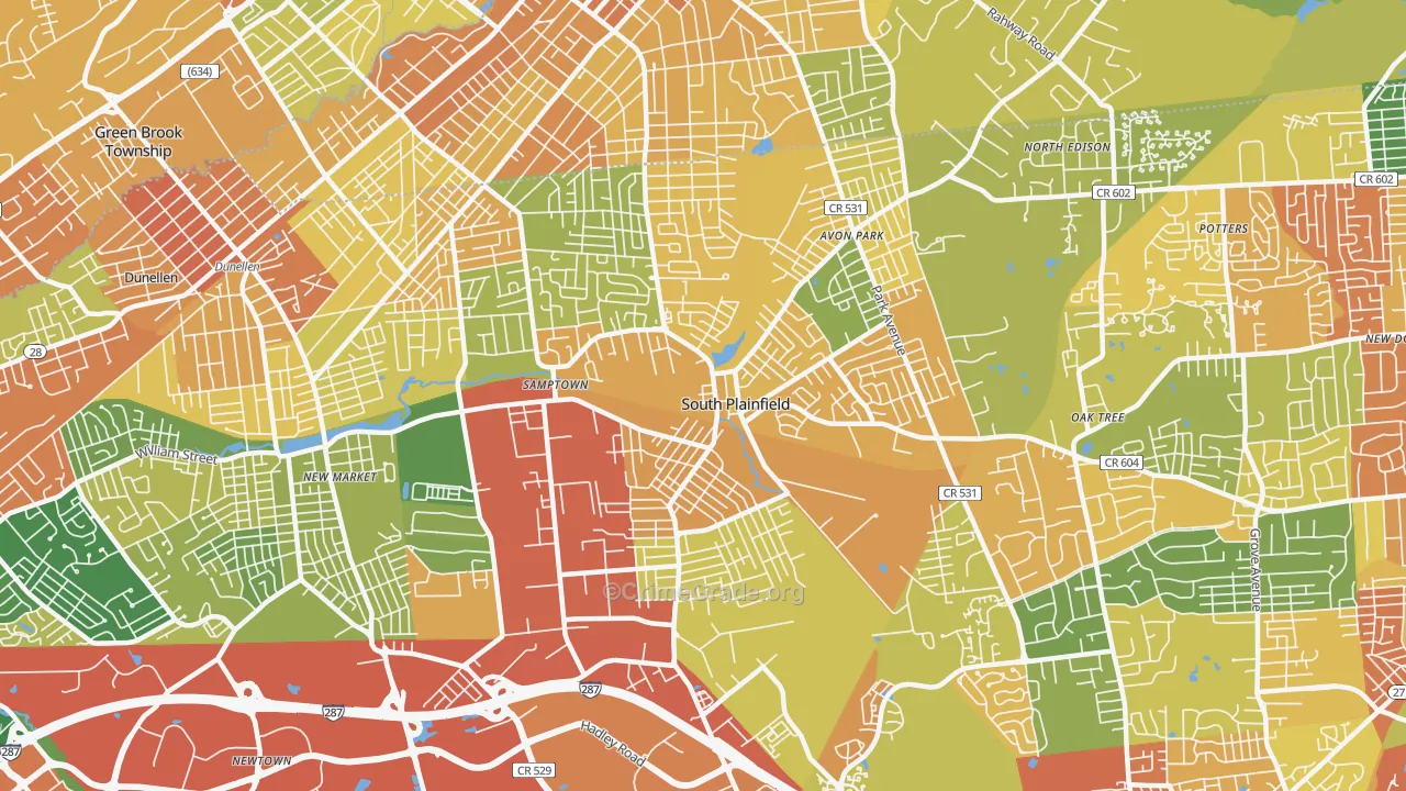South Plainfield, NJ Map of Vandalism Rates