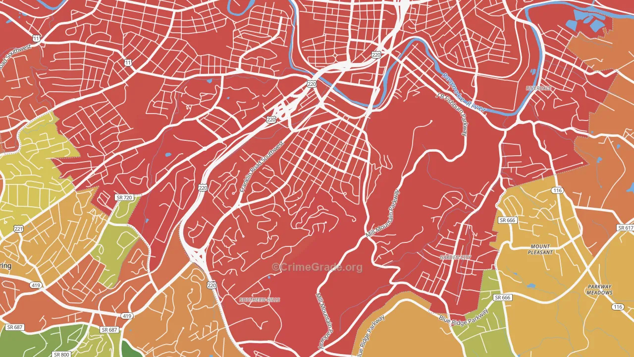 South Roanoke, Roanoke, VA Map of Vandalism Rates