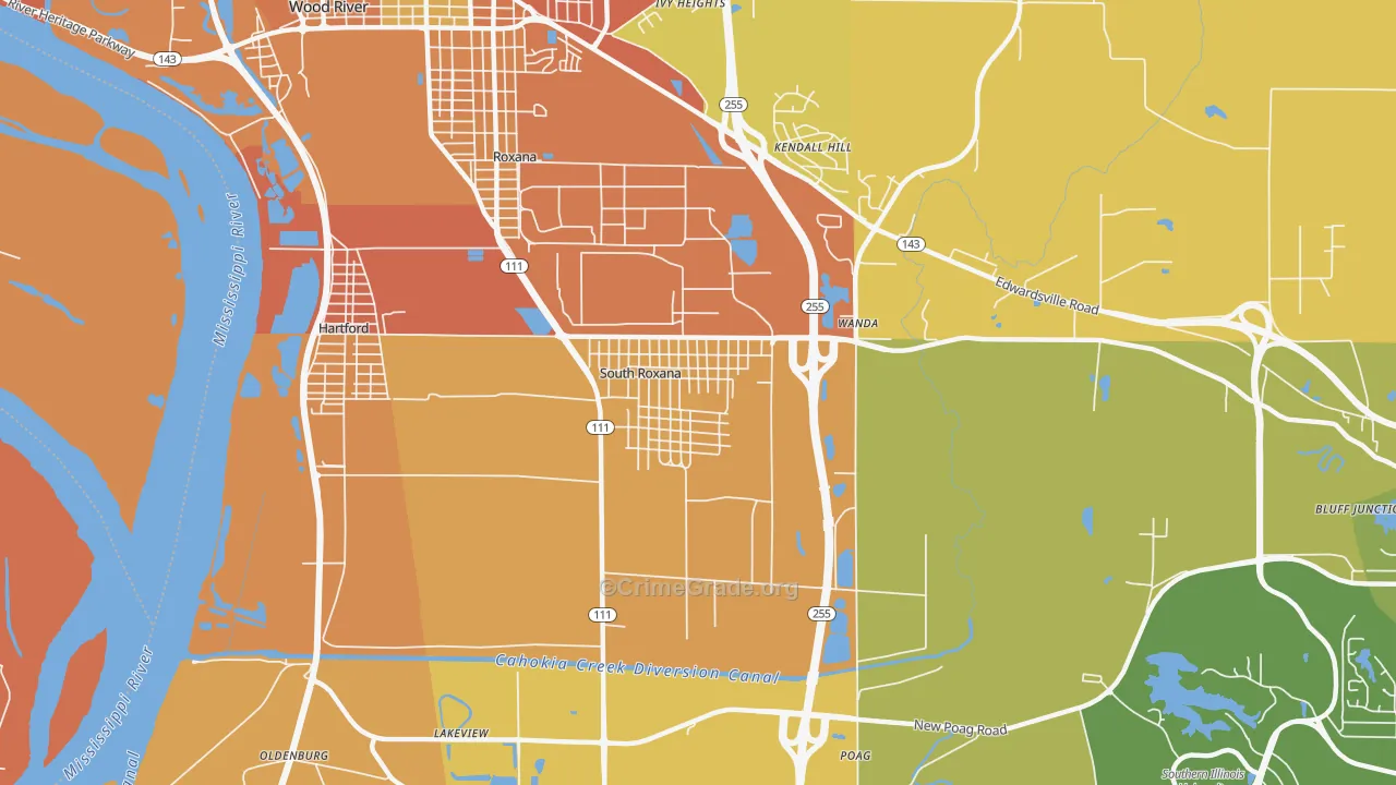 South Roxana, IL Map of Vandalism Rates